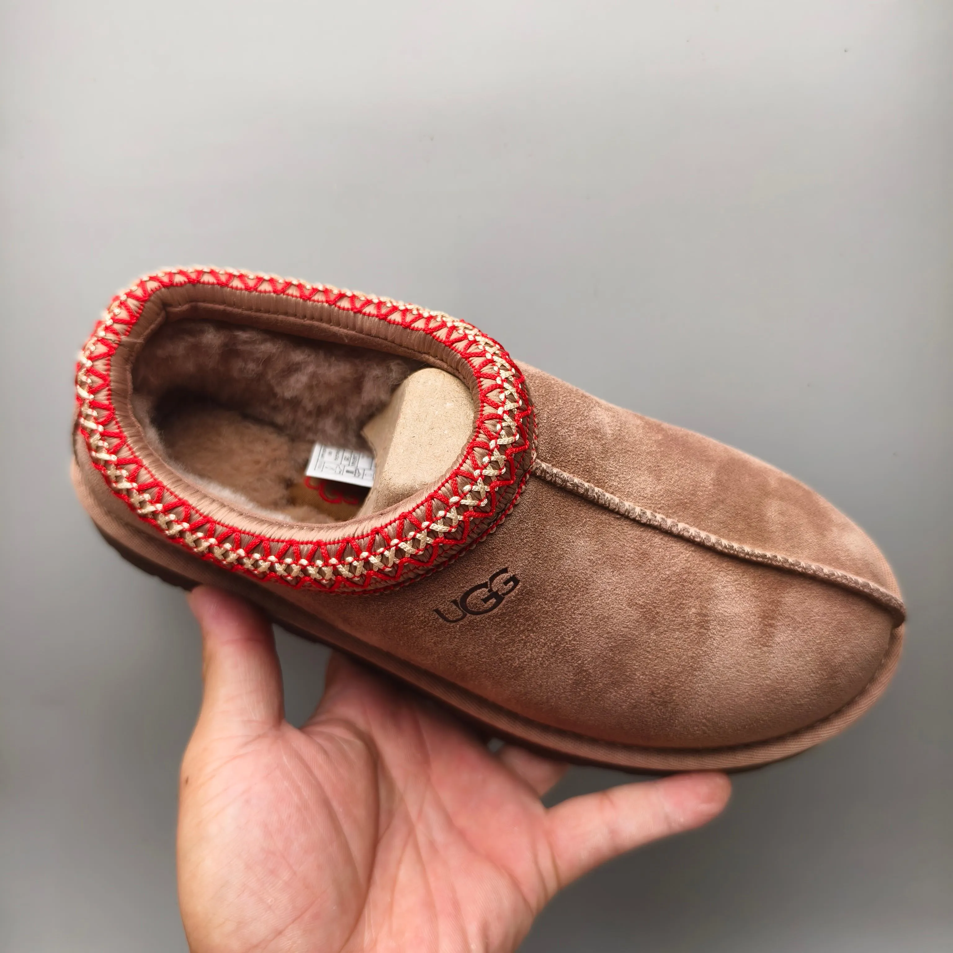 💰440 UGG sheepskin all-in-one snow boots for women, 5955 model 4470, one-legged ethnic style home style for women, color: light oak brown, pink, sand color, size: 35-41
